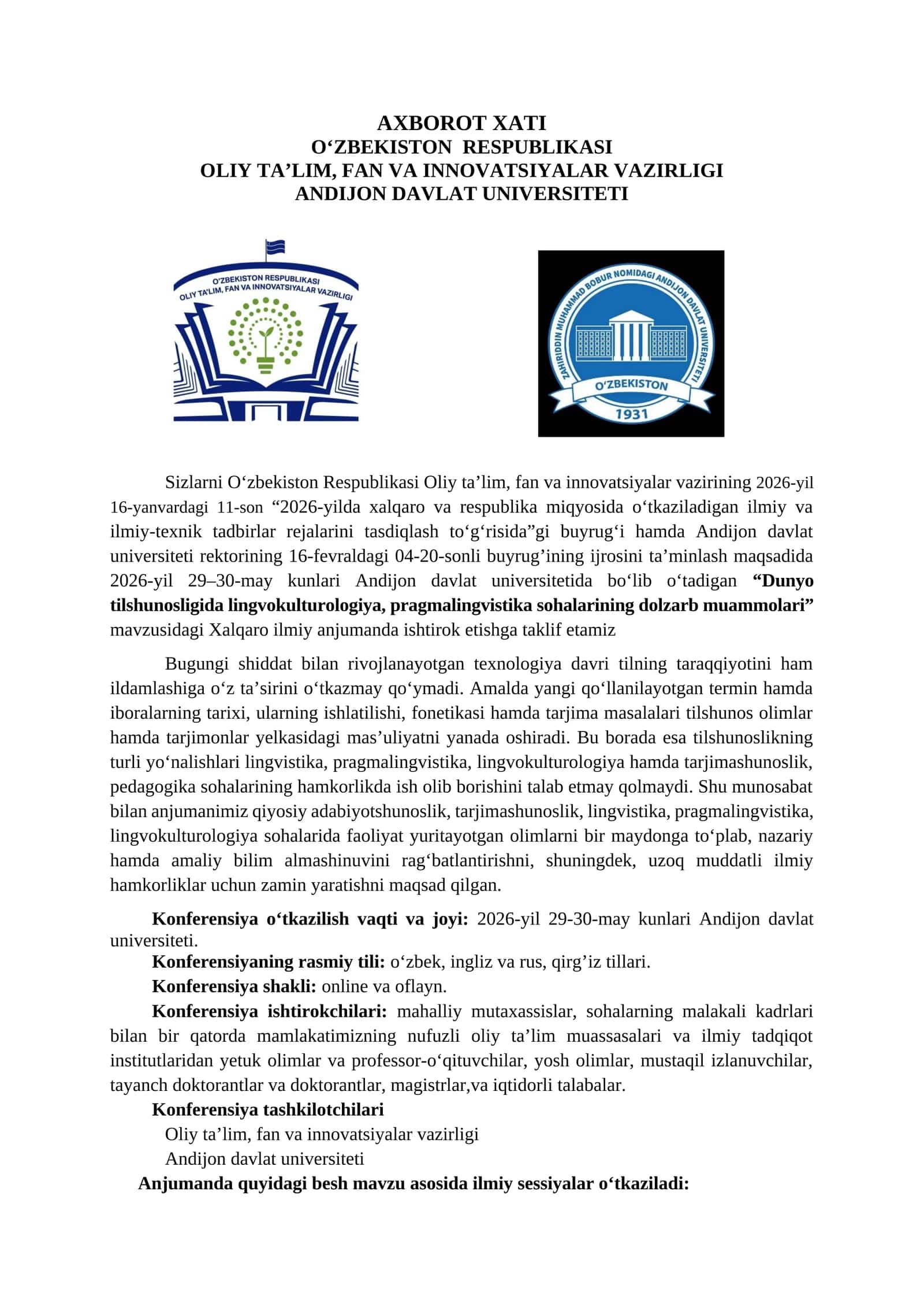Dunyo tilshunosligida lingvokulturologiya, pragmalingvistika sohalarining dolzarb muammolari 1