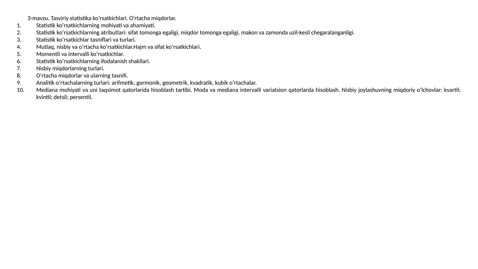 Tasviriy statistika ko‘rsatkichlari 1