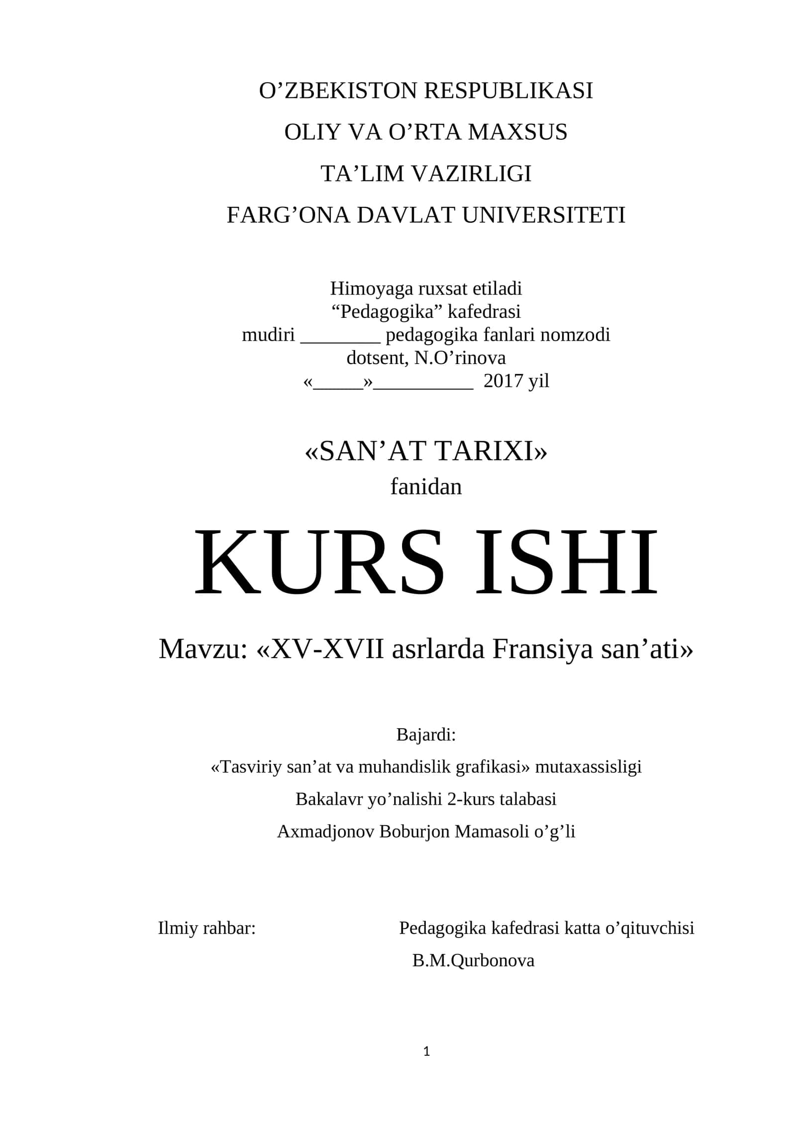 XV-XVII asrlarda Fransiya san’ati 1