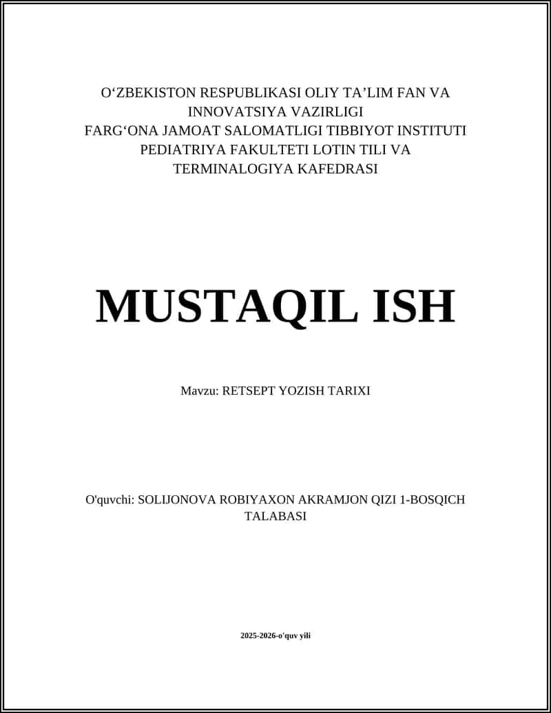 RETSEPT YOZISH TARIXI 1