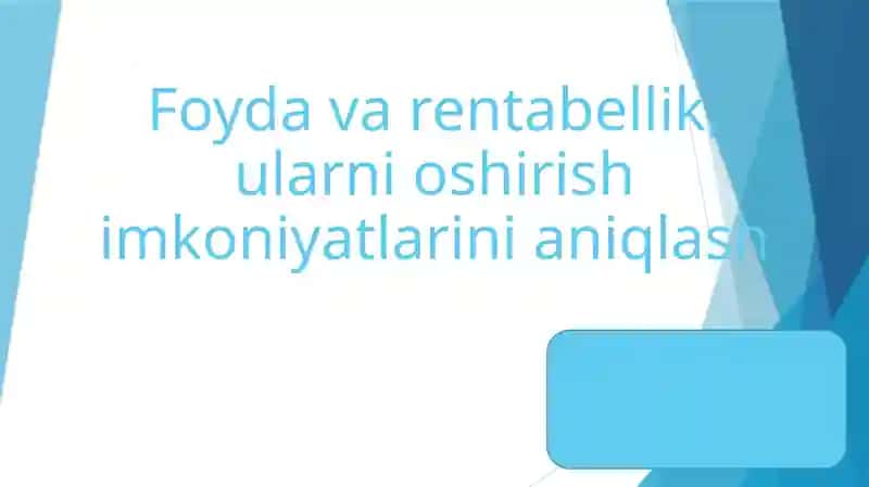 Foyda va rentabellik, ularni oshirish imkoniyatlarini aniqlash.