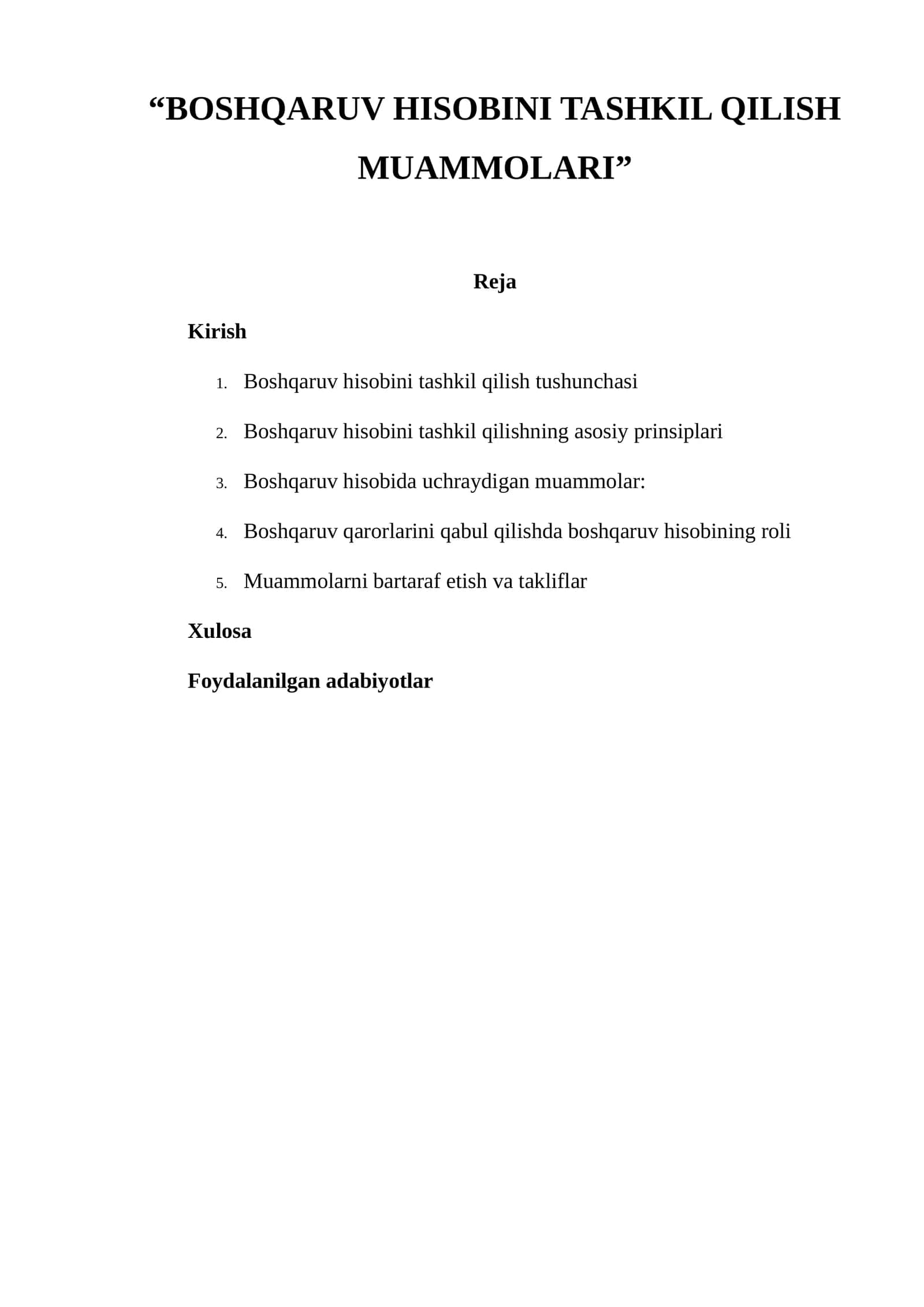 Boshqaruv hisobini tashkil qilish muammolari 1