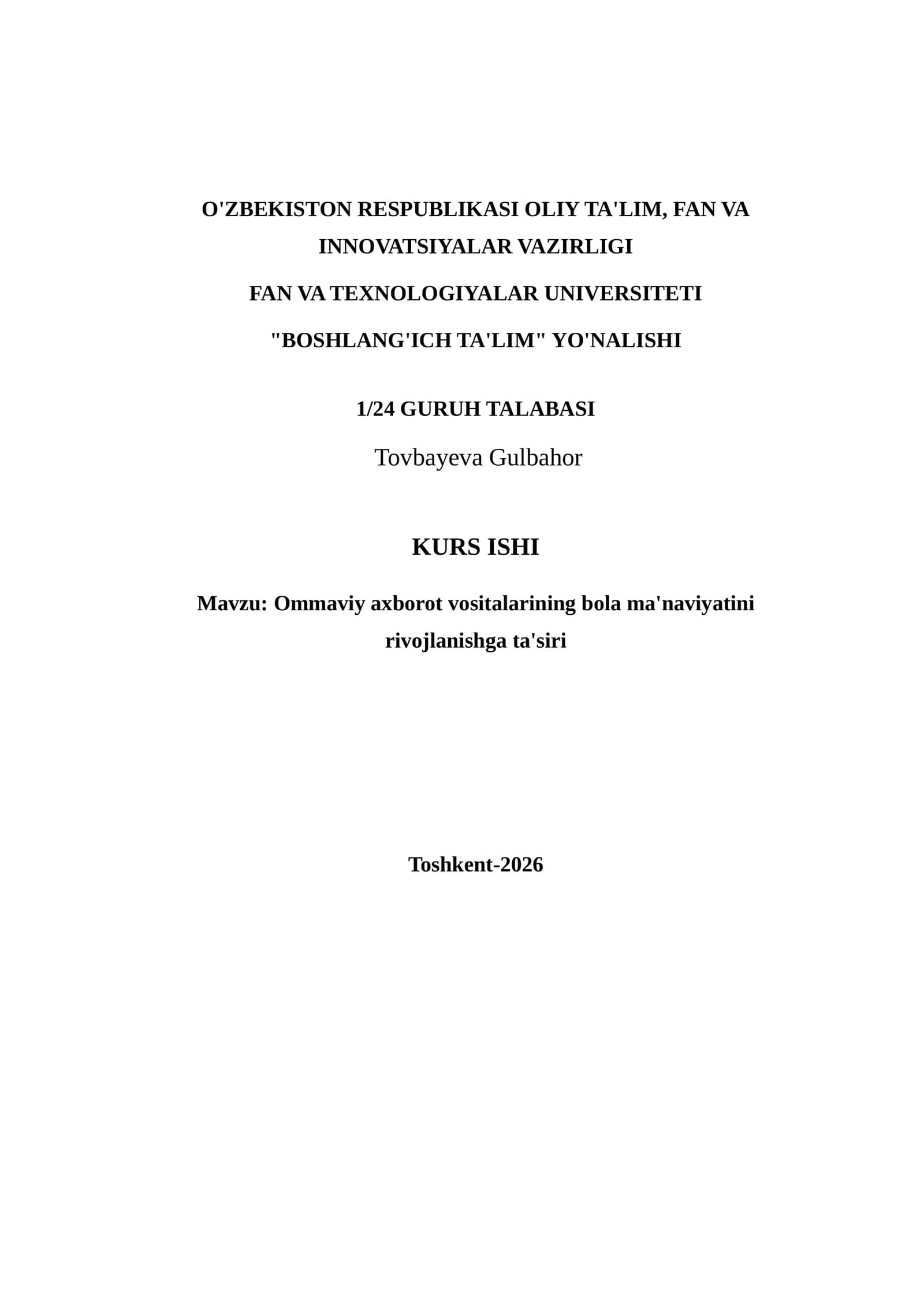 Ommaviy axborot vositalarining bola ma'naviyatini rivojlanishga ta'siri 1