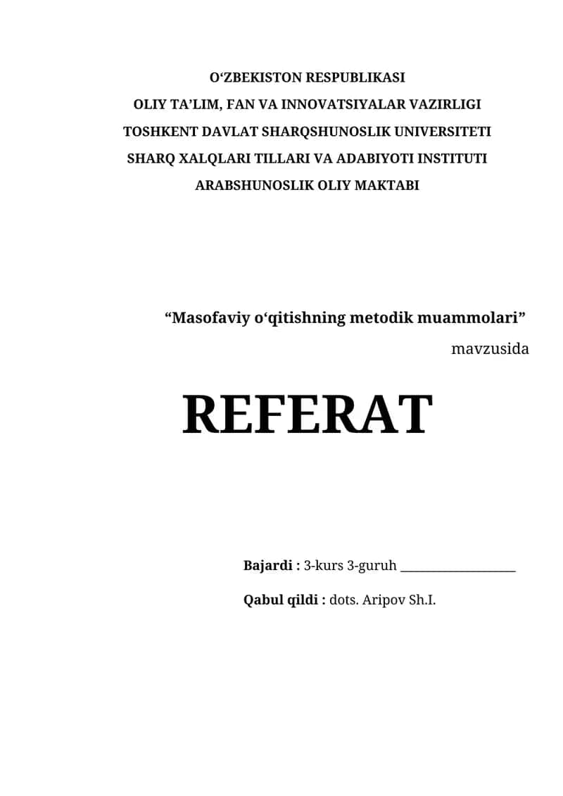 Masofaviy o‘qitishning metodik muammolari 1