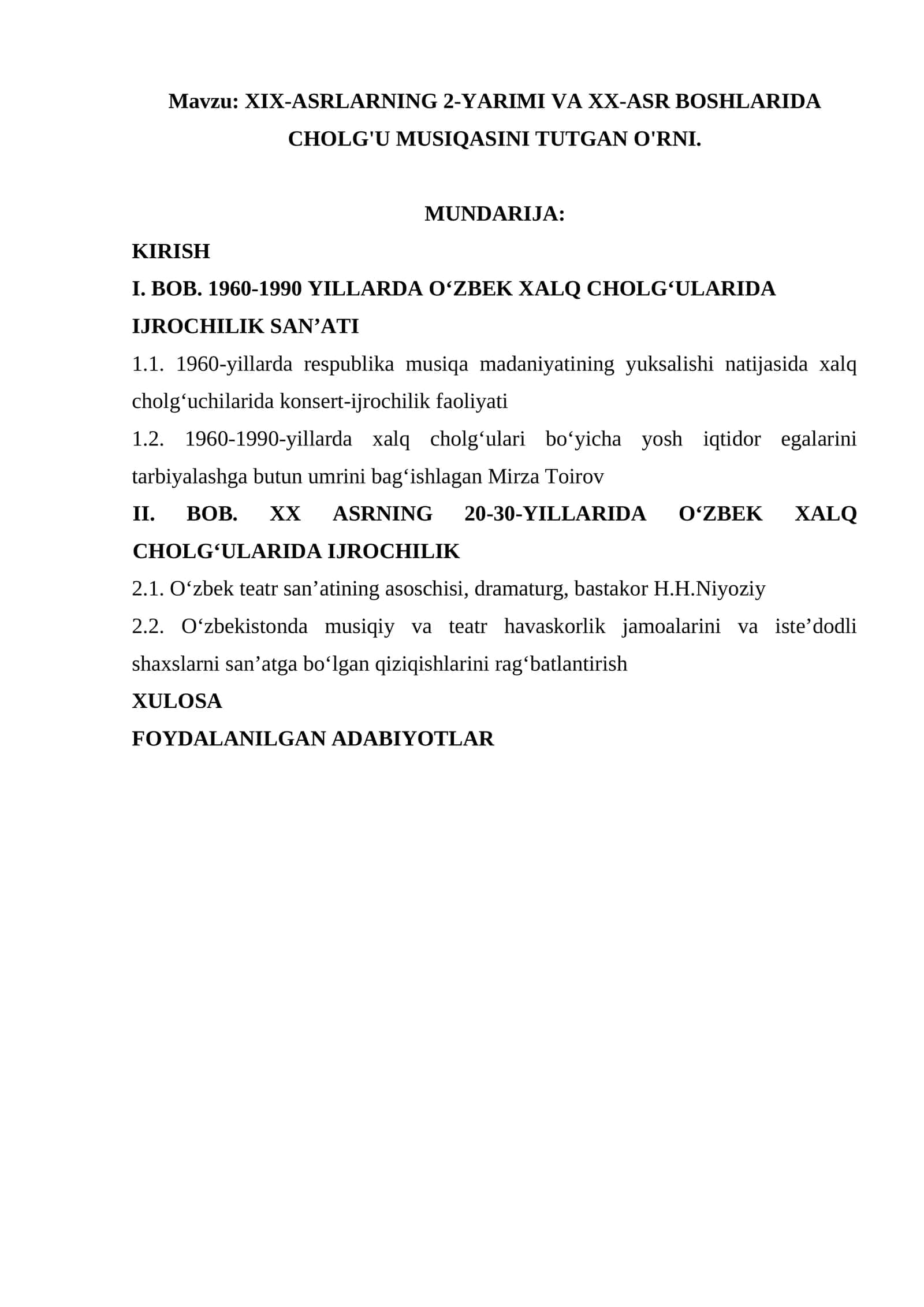 XIX-ASRLARNING 2-YARIMI VA XX-ASR BOSHLARIDA CHOLG'U MUSIQASINI TUTGAN O'RNI 1