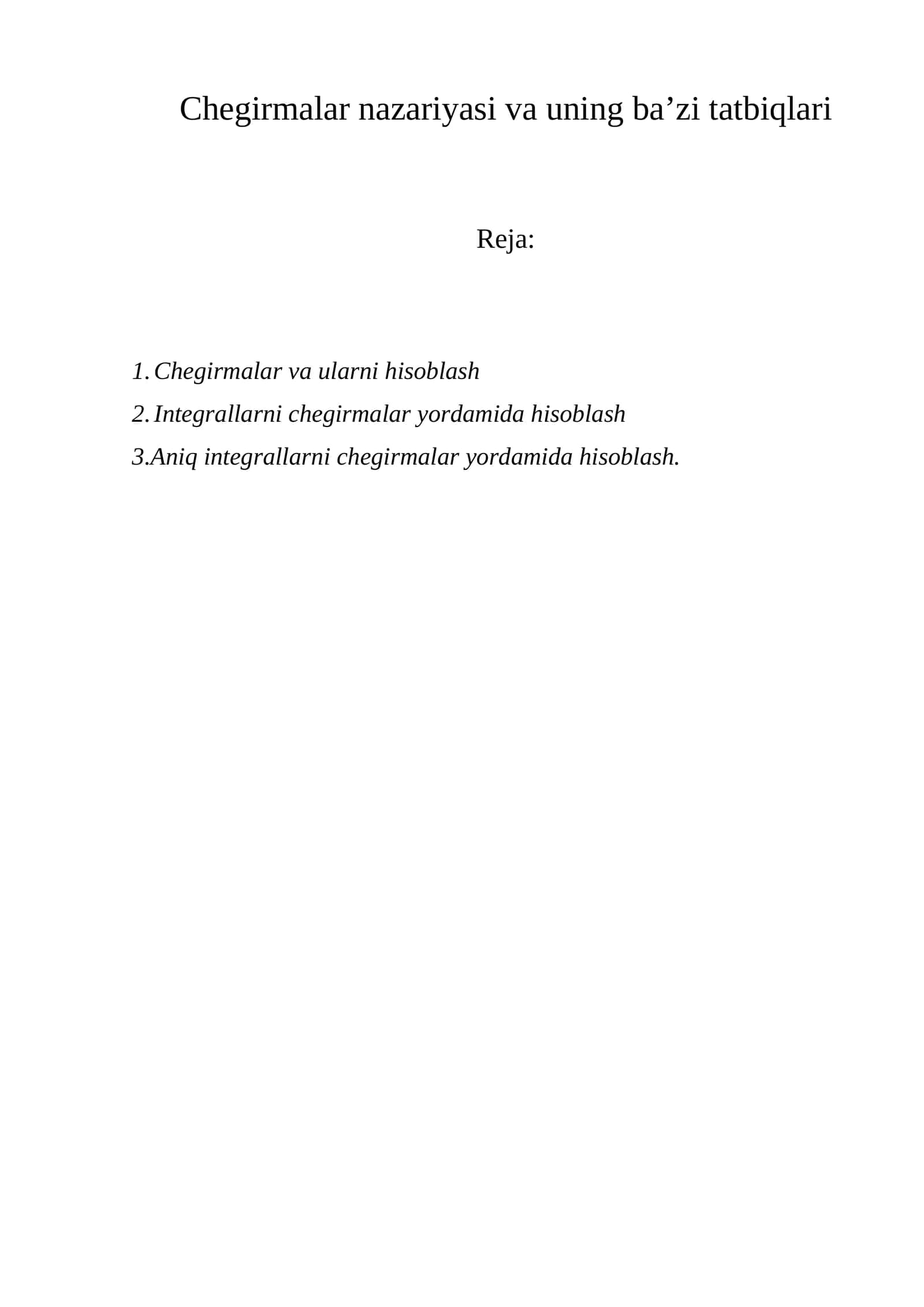 Chegirmalar nazariyasi va uning ba’zi tatbiqlari 1