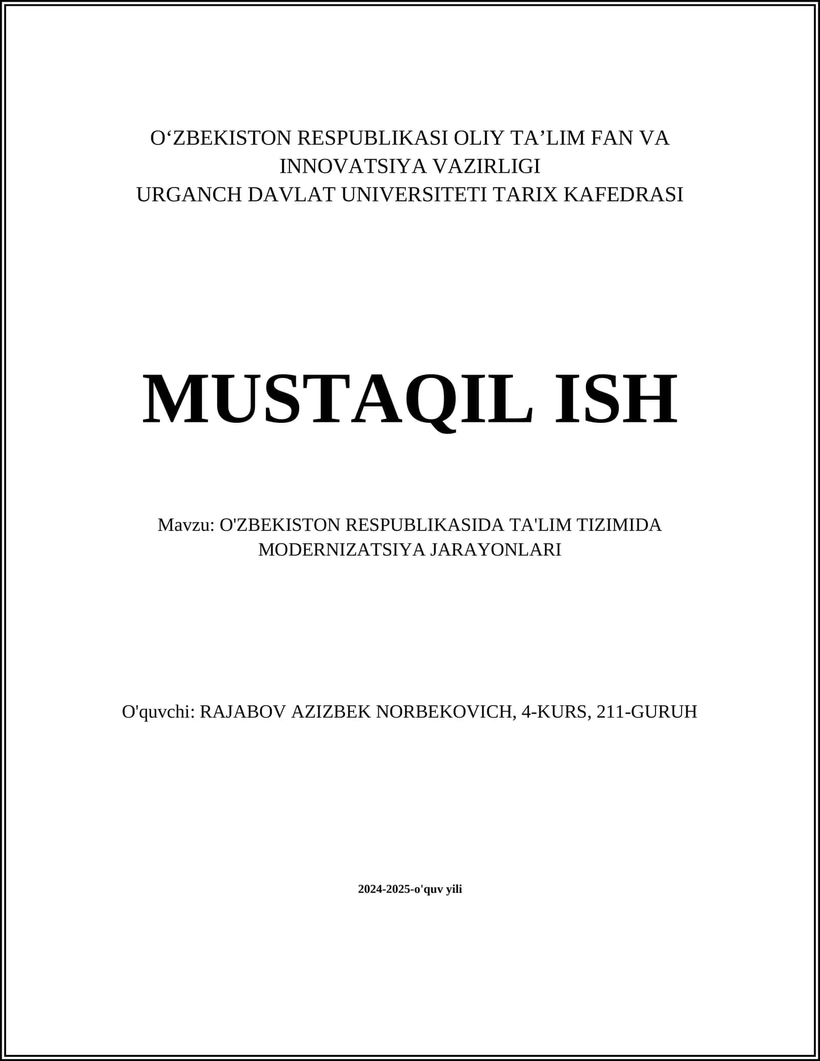 O'ZBEKISTON RESPUBLIKASIDA TA'LIM TIZIMIDA MODERNIZATSIYA JARAYONLARI 1