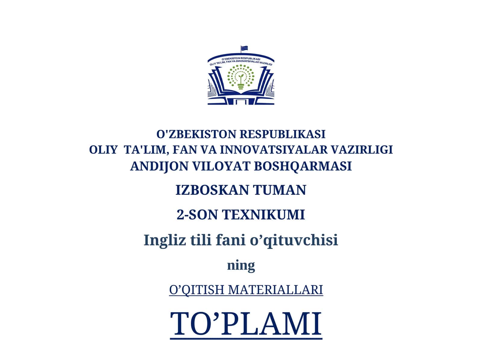 INGLIZ TILI FANIDAN YANGI ISHCHI O'QUV DASTUR 1