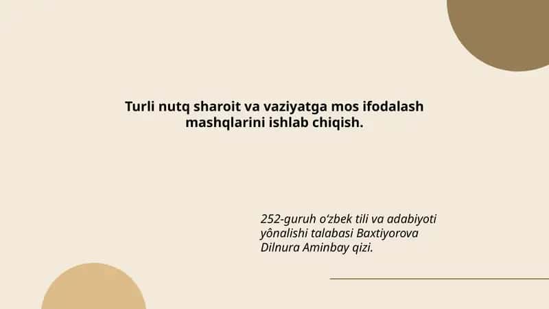 Turli nutq sharoit va vaziyatga mos ifodalash mashqlari 1