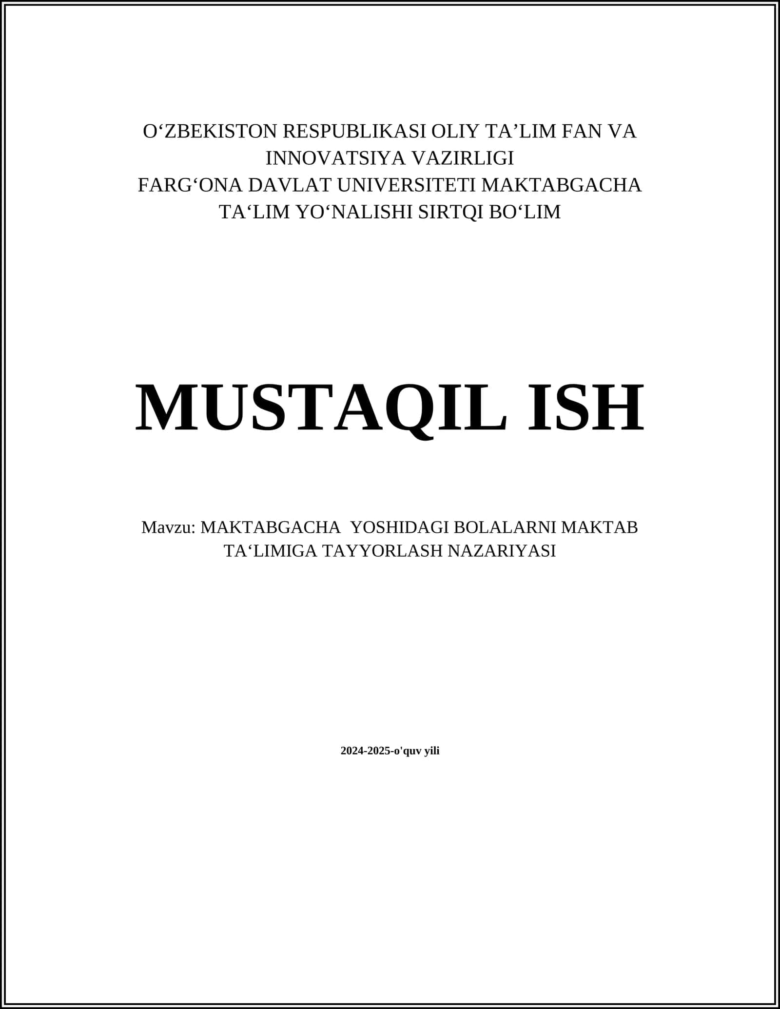 MAKTABGACHA YOSHIDAGI BOLALARNI MAKTAB TA‘LIMIGA TAYYORLASH NAZARIYASI 1