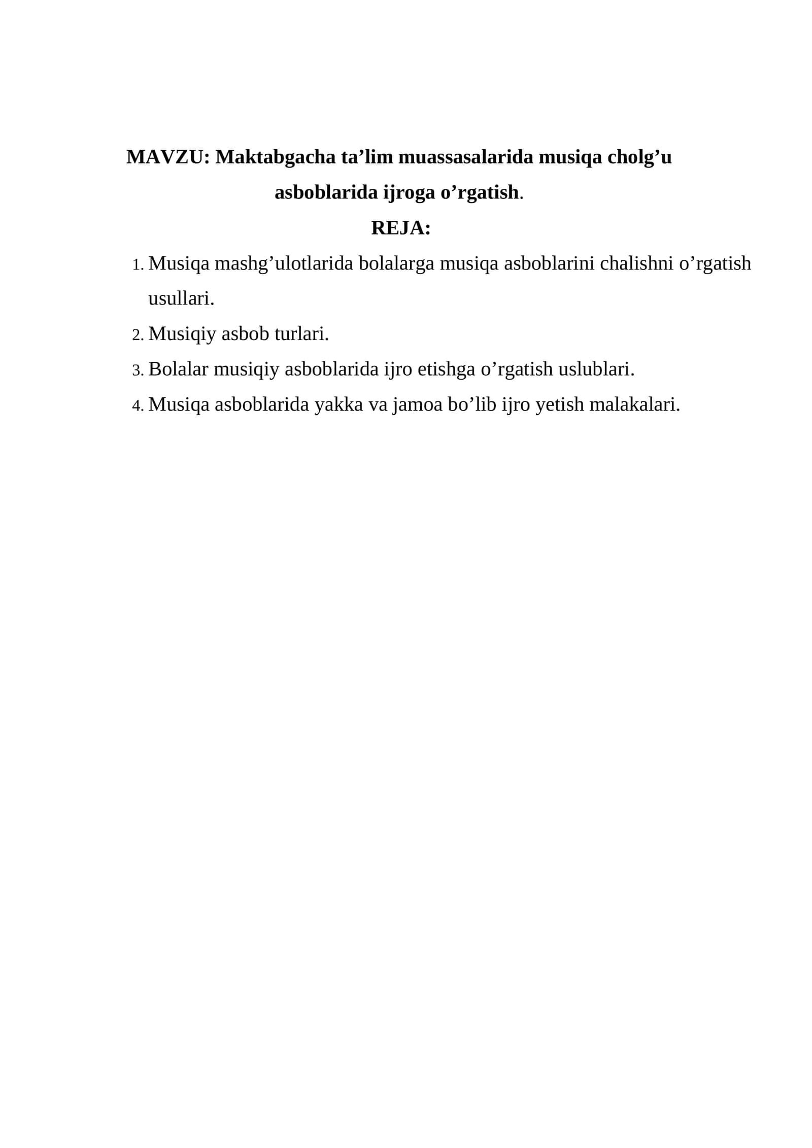 Maktabgacha ta’lim muassasalarida musiqa cholg’u asboblarida ijroga o’rgatish 1