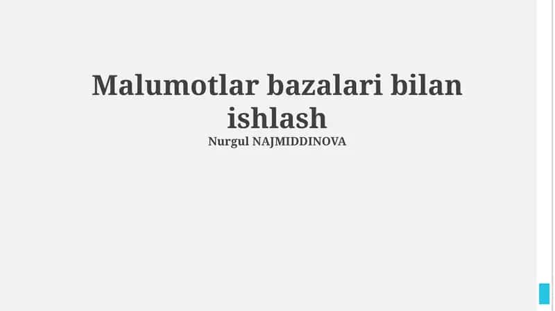 Ma'lumotlar bazalari 1