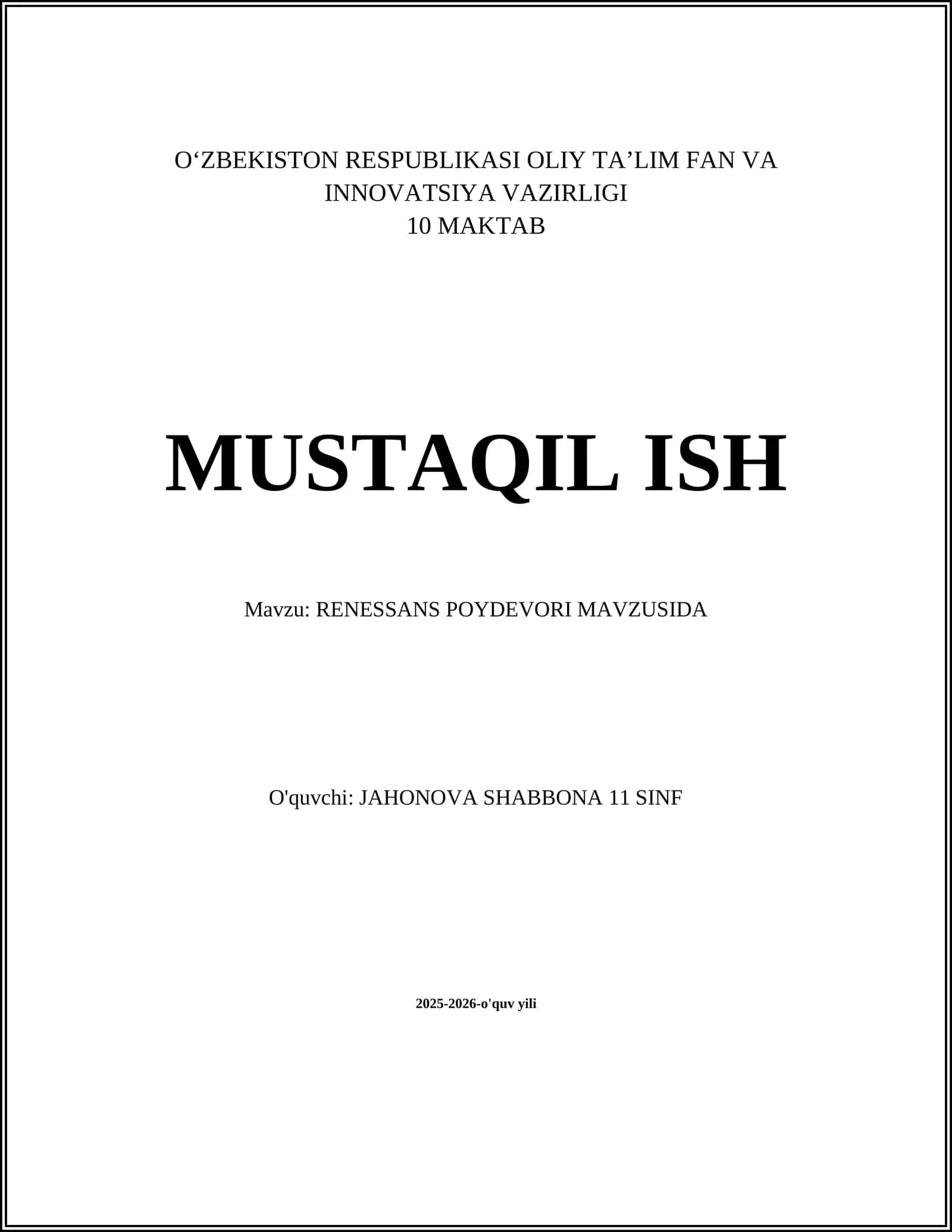 RENESSANS POYDEVORI MAVZUSIDA 1