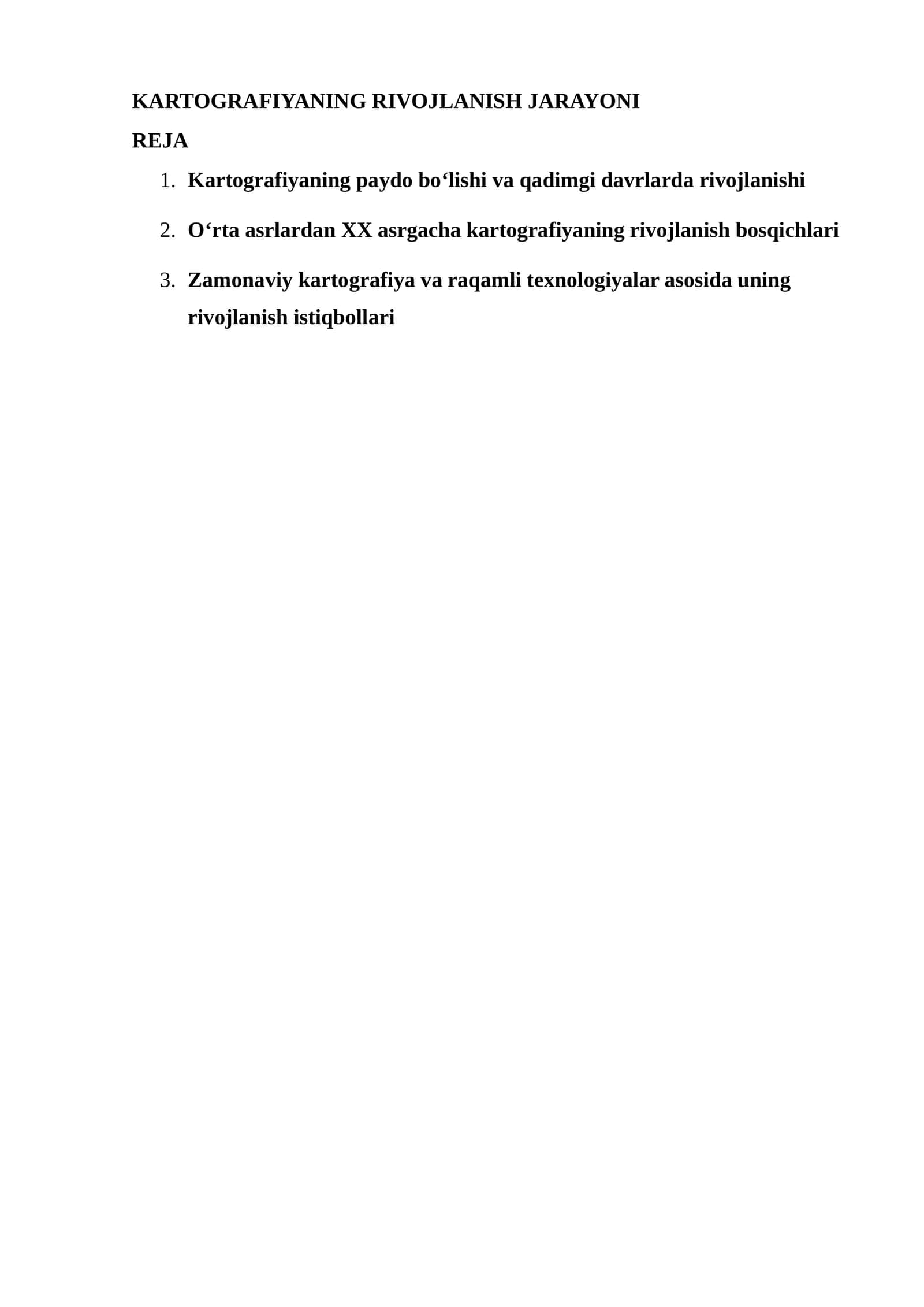 KARTOGRAFIYANING RIVOJLANISH JARAYONI 1