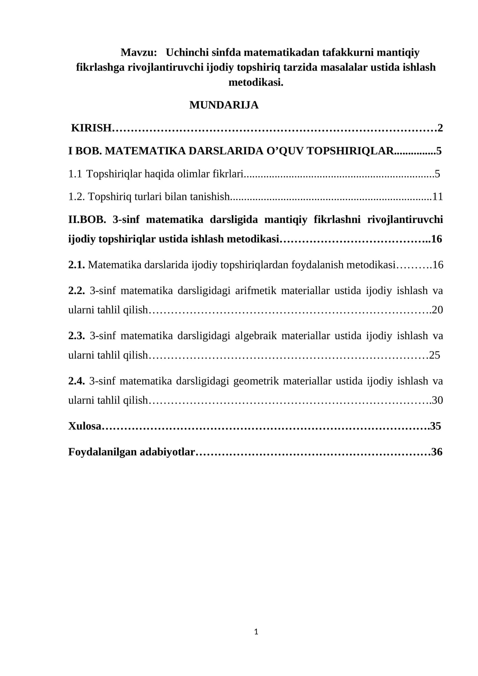 Uchinchi sinfda matematikadan tafakkurni mantiqiy fikrlashga rivojlantiruvchi ijodiy topshiriq tarzi 1