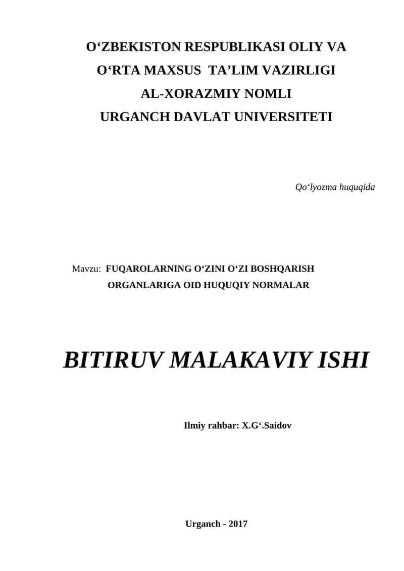 FUQAROLARNING O‘ZINI O‘ZI BOSHQARISH ORGANLARIGA OID HUQUQIY NORMALAR 1