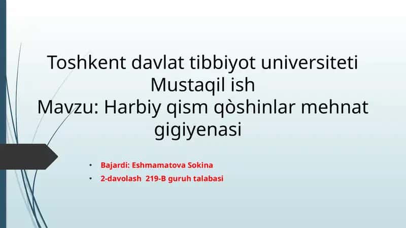 harbiy xizmatchilar mehnat sharoiti gigiyenasi 1