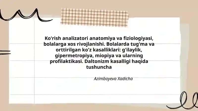 Ko'rish analizatori anatomiya va fiziologiyasi