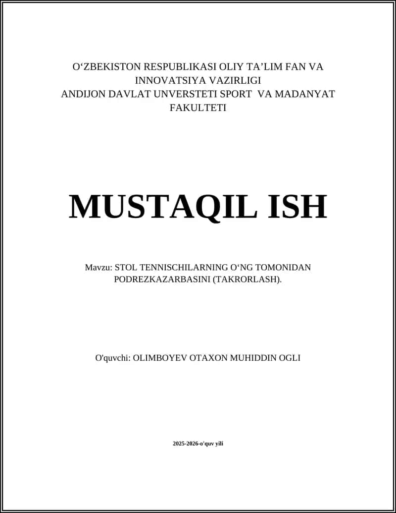 STOL TENNISCHILARNING O‘NG TOMONIDAN PODREZKAZARBASINI (TAKRORLASH) 1