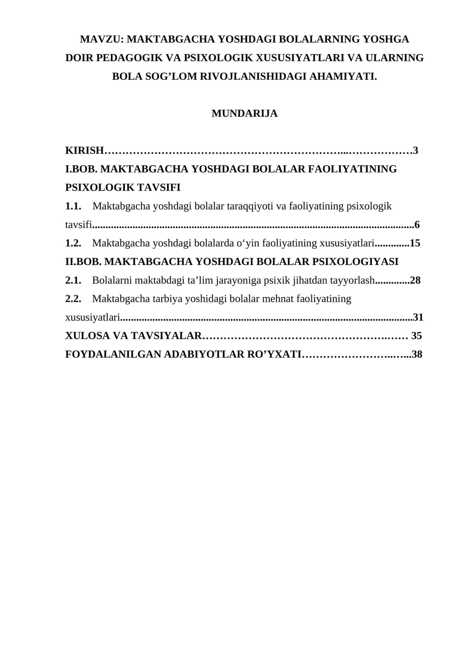 MAKTABGACHA YOSHDAGI BOLALARNING YOSHGA DOIR PEDAGOGIK VA PSIXOLOGIK XUSUSIYATLARI VA ULARNING BOLA SOG’LOM RIVOJLANISHIDAGI AHAMIYATI 1