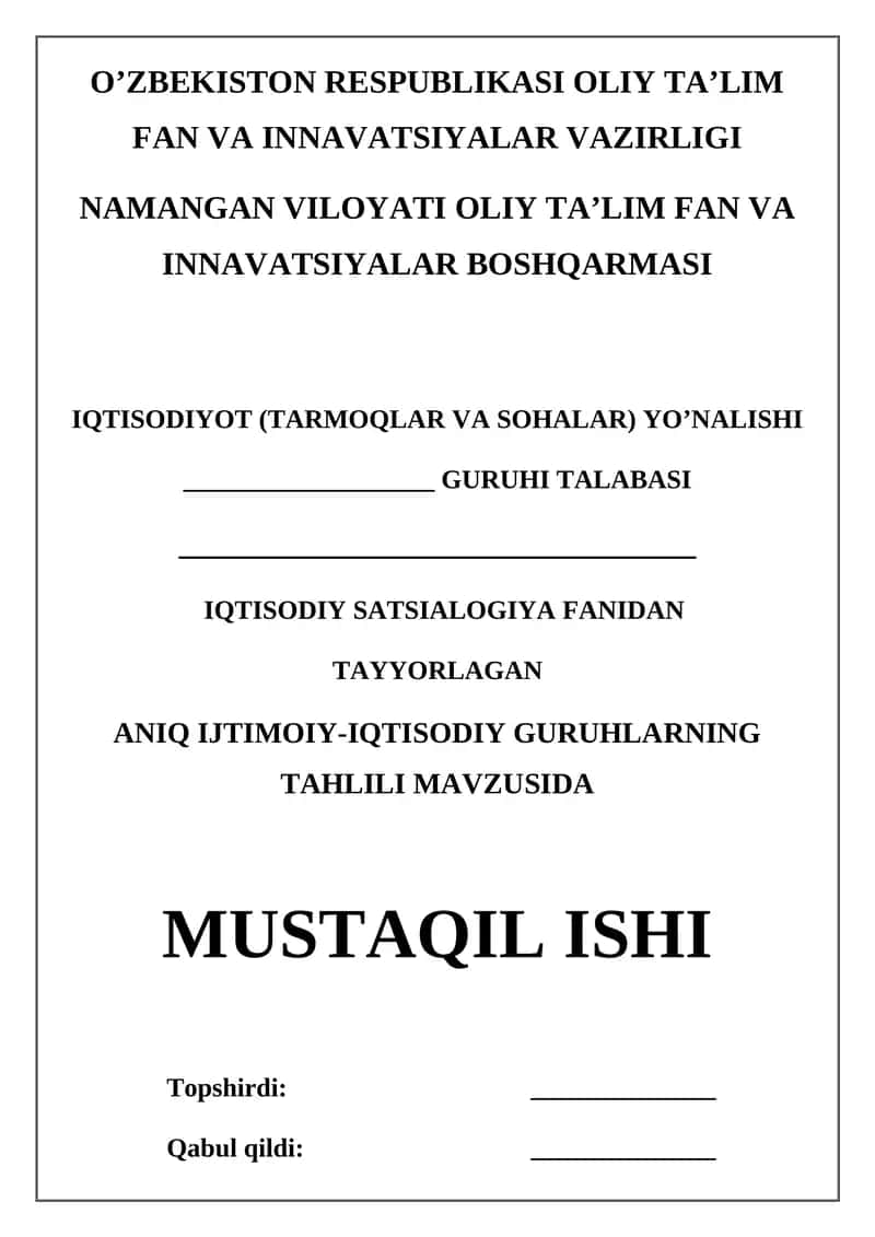 Aniq ijtimoiy-iqtisodiy guruhlarning tahlili 1