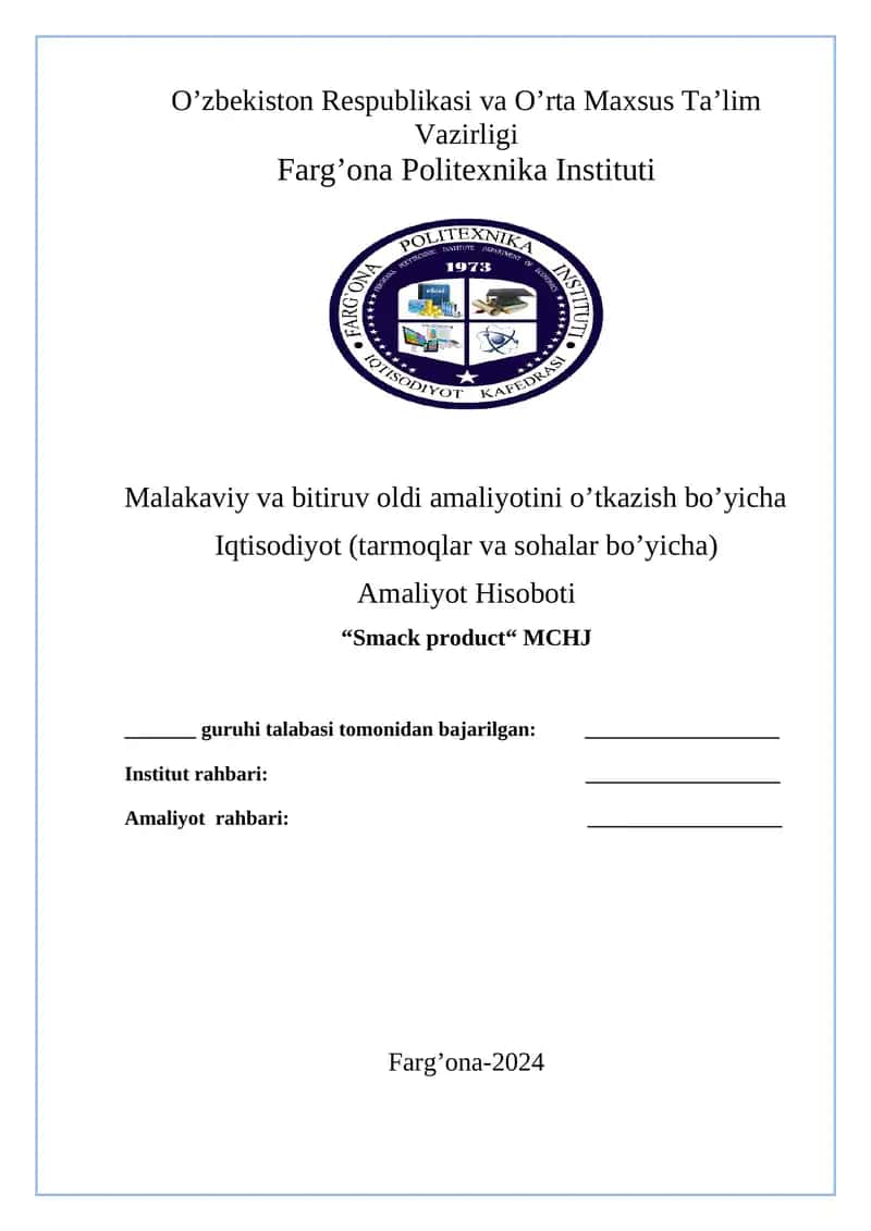 Malakaviy va bitiruv oldi amaliyotini o’tkazish bo’yicha 1
