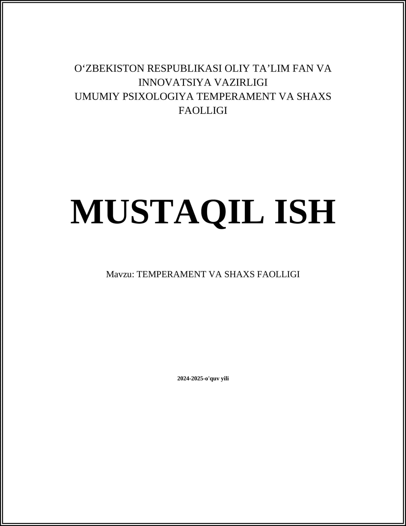 **Temperament va shaxs faolligi** 1