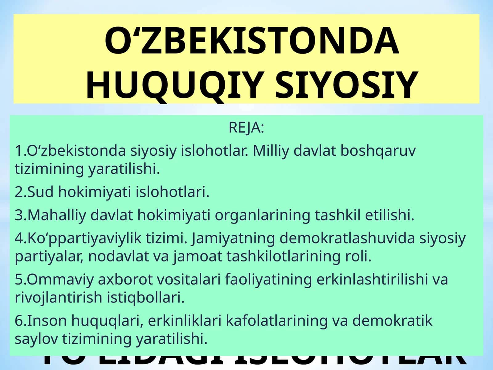 O'zbekistonda Huquqiy Siyosiy Islohotlar 1