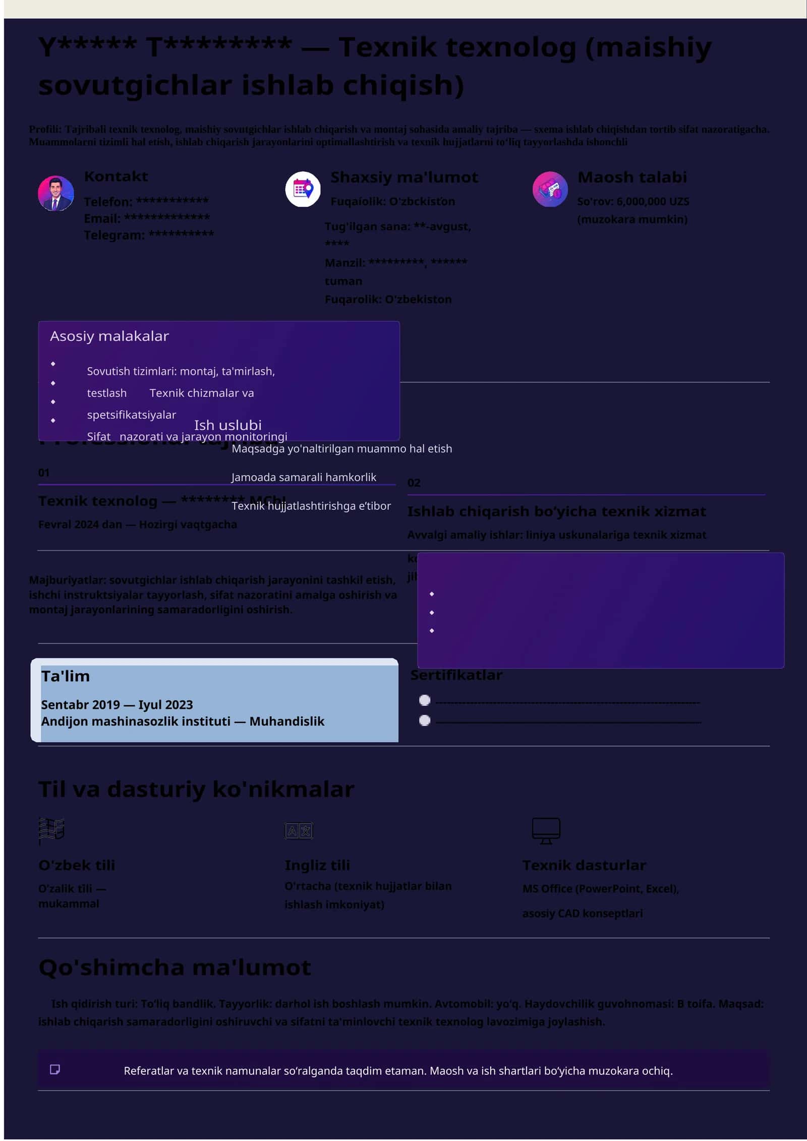Resume (CV) shablon 1