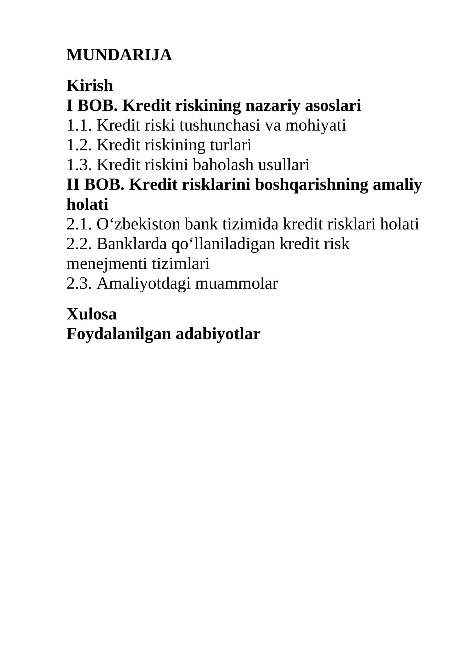 Kredit risklarini boshqarishning amaliy holati 1