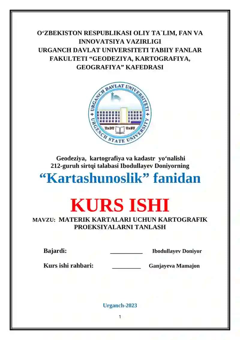 MATERIK KARTALARI UCHUN KARTOGRAFIK PROEKSIYALARNI TANLASH