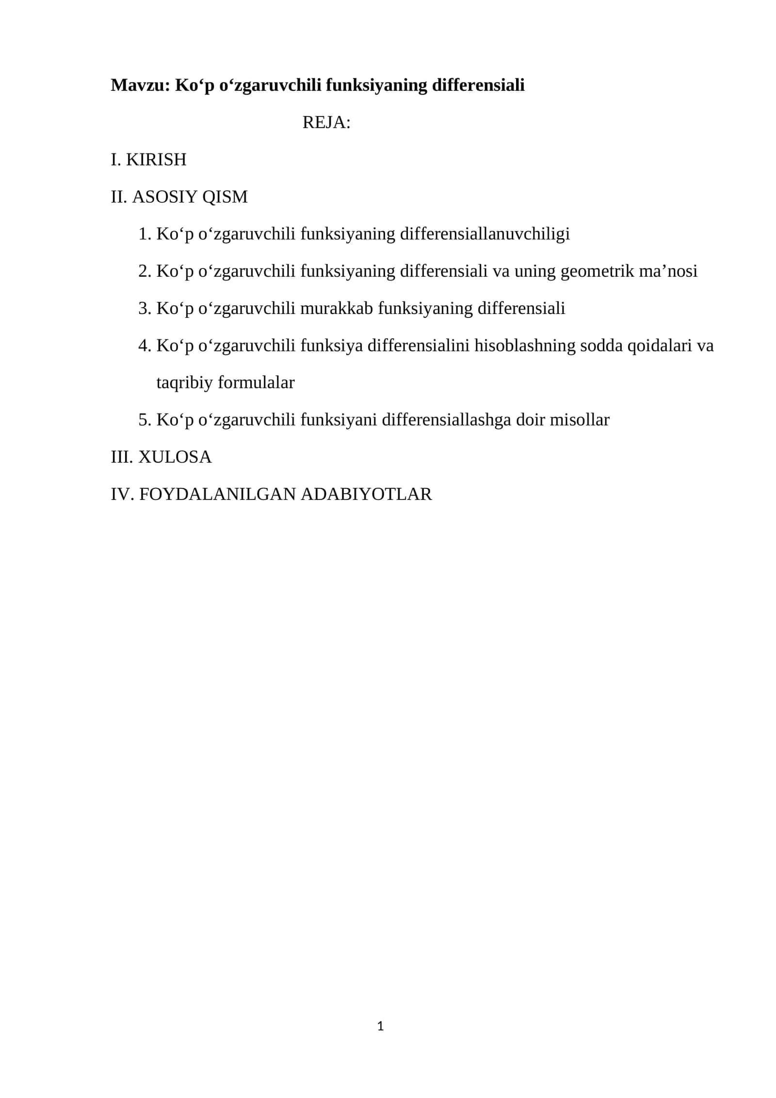 Ko‘p o‘zgaruvchili funksiyaning differensiali 1