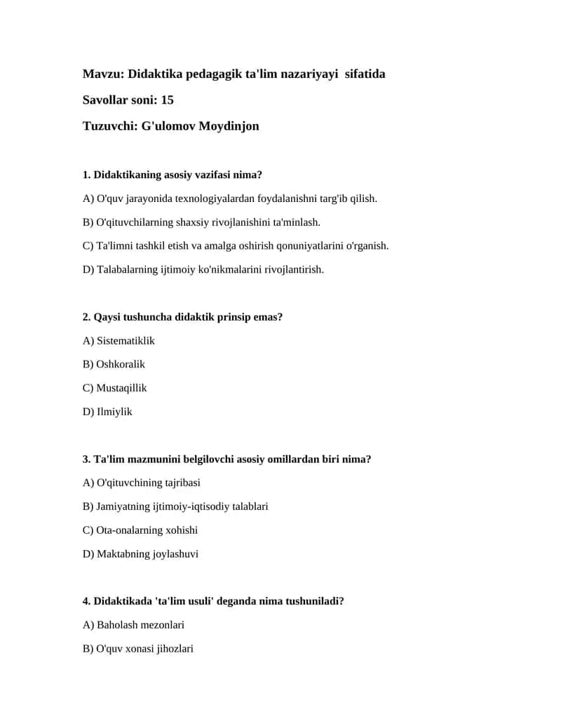 Didaktika pedagagik ta'lim nazariyayi sifatida 1