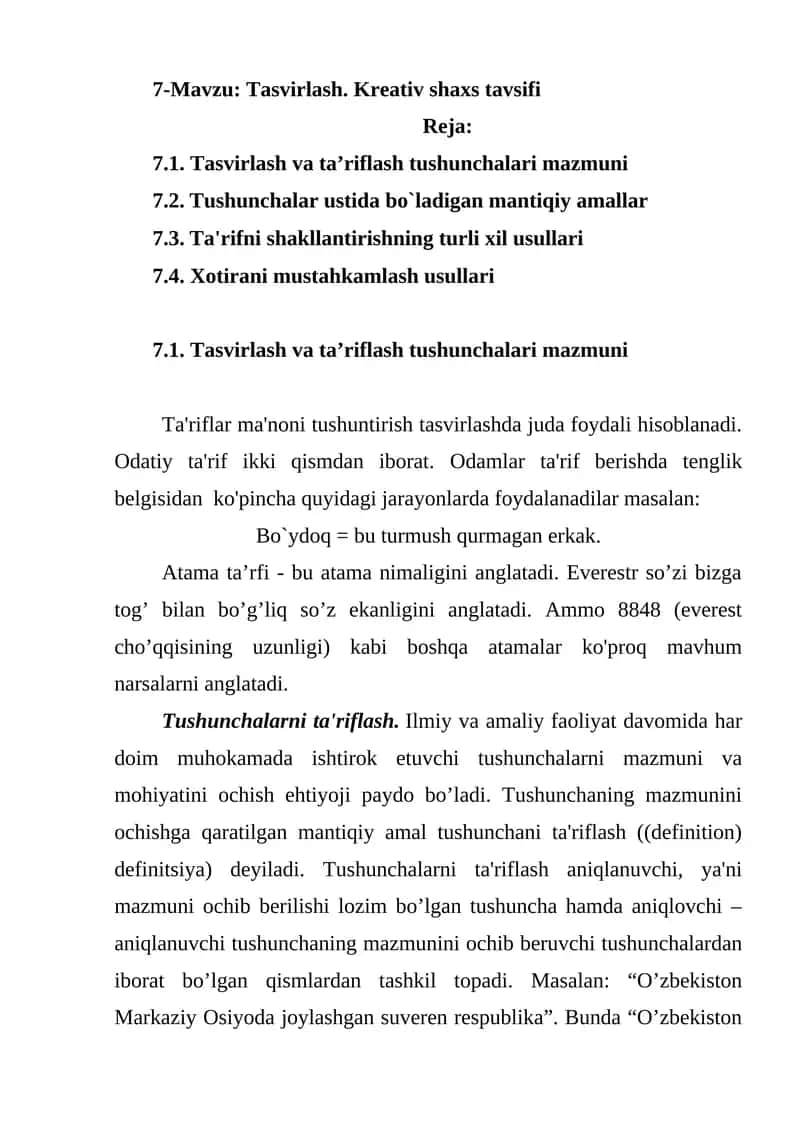 Tasvirlash va Ta'riflash 1