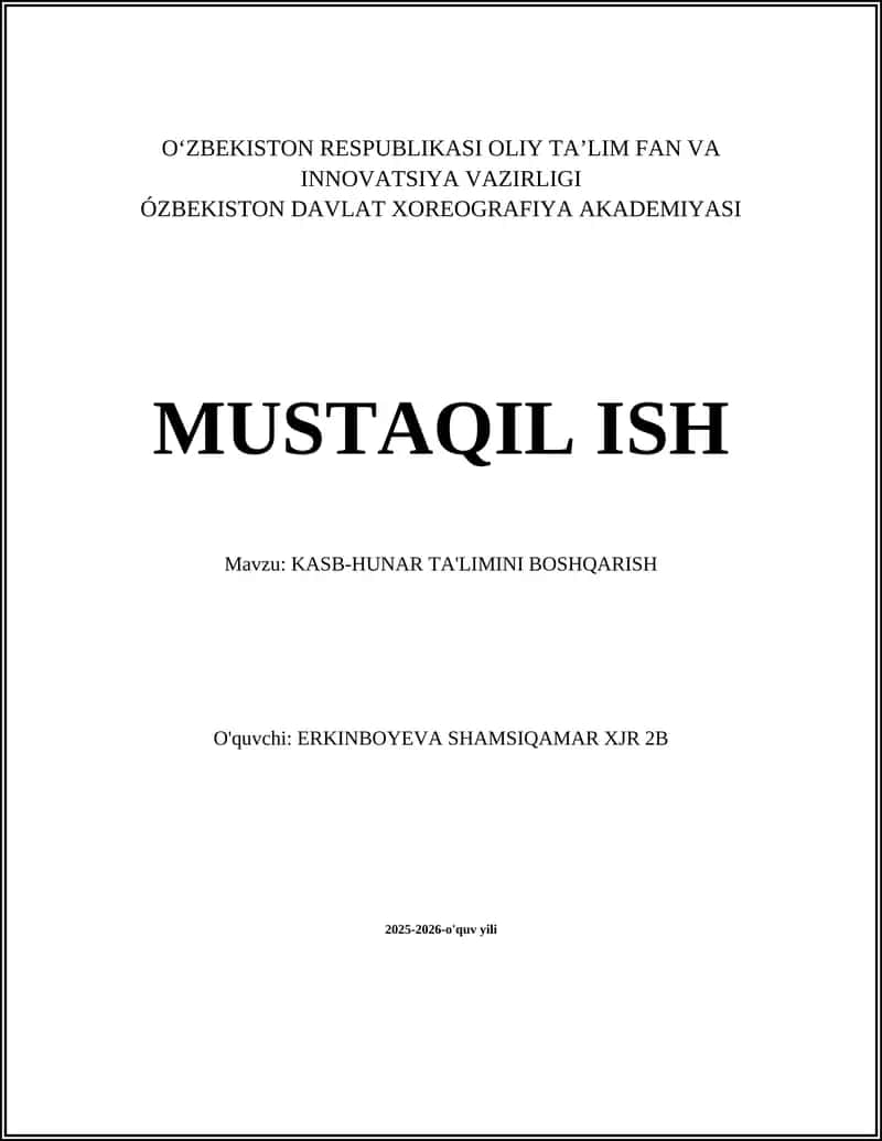 Kasb-hunar ta'limini boshqarish 1