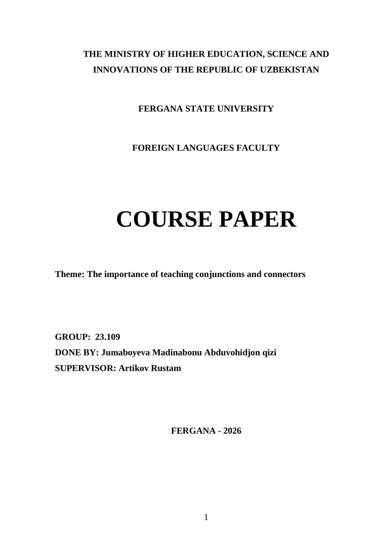 Course Paper on The Importance of Teaching Conjunctions and Connectors 1