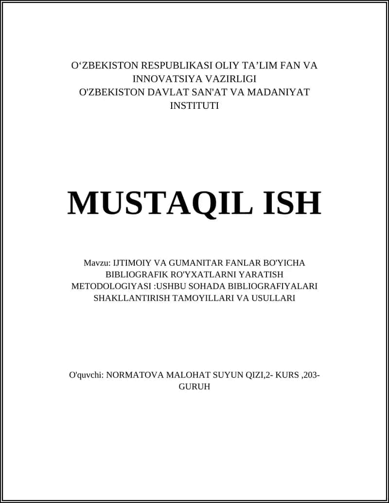 IJTIMOIY VA GUMANITAR FANLAR BO'YICHA BIBLIOGRAFIK RO'YXATLARNI YARATISH METODOLOGIYASI 1