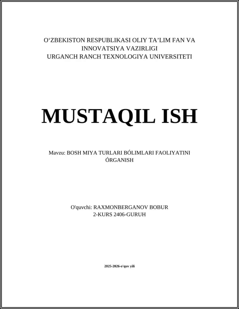 Bosh Miya Turlari Bólimlari Faoliyatini Órganish 1