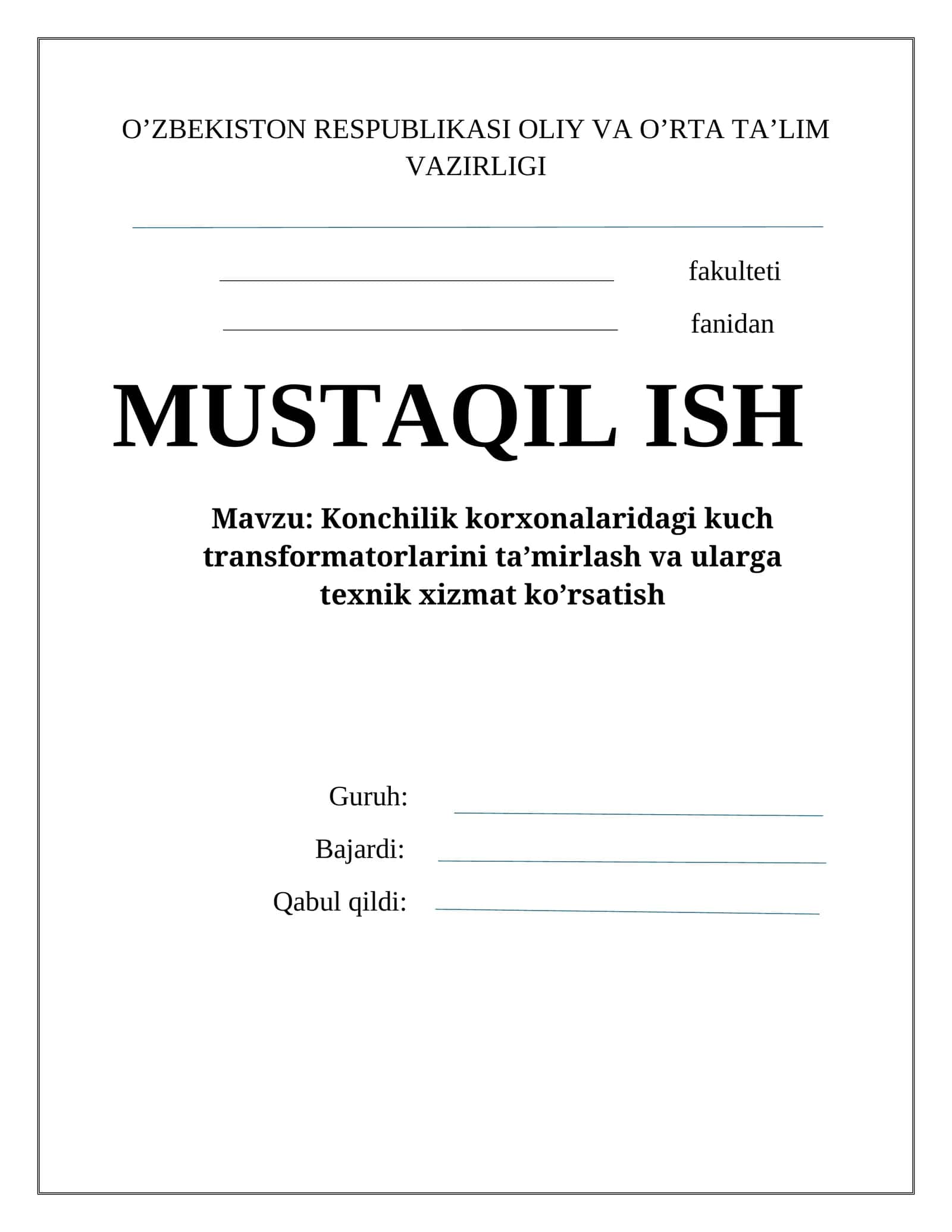 Kuch transfоrmatоrlarini ta’mirlash va ularga tехnik хizmat ko’rsatish 1