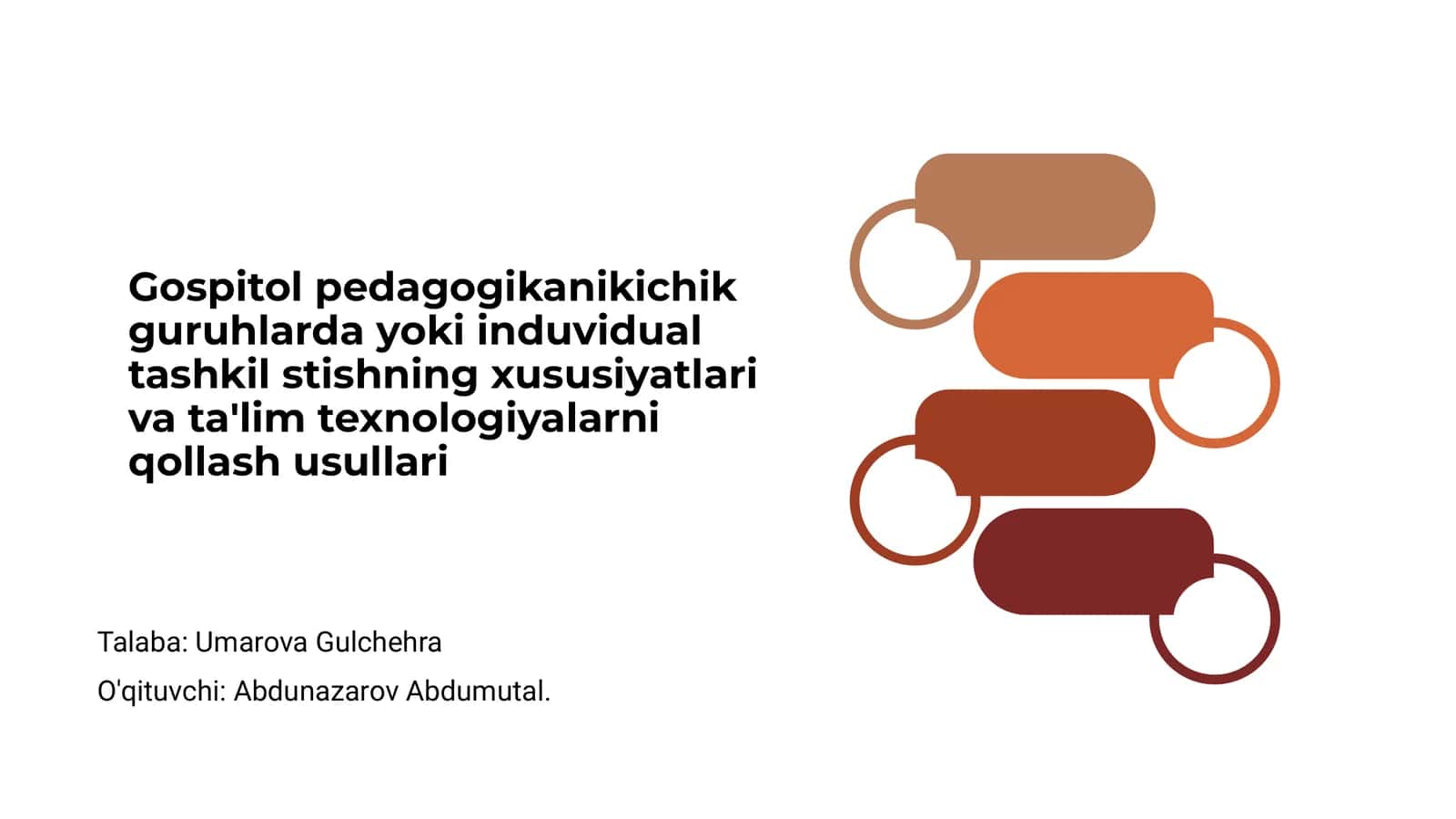 Gospitol pedagogikanikichik guruhlarda yoki induvidual tashkil stishning xususiyatlari va ta'lim texnologiyalarni qollash usullari 1