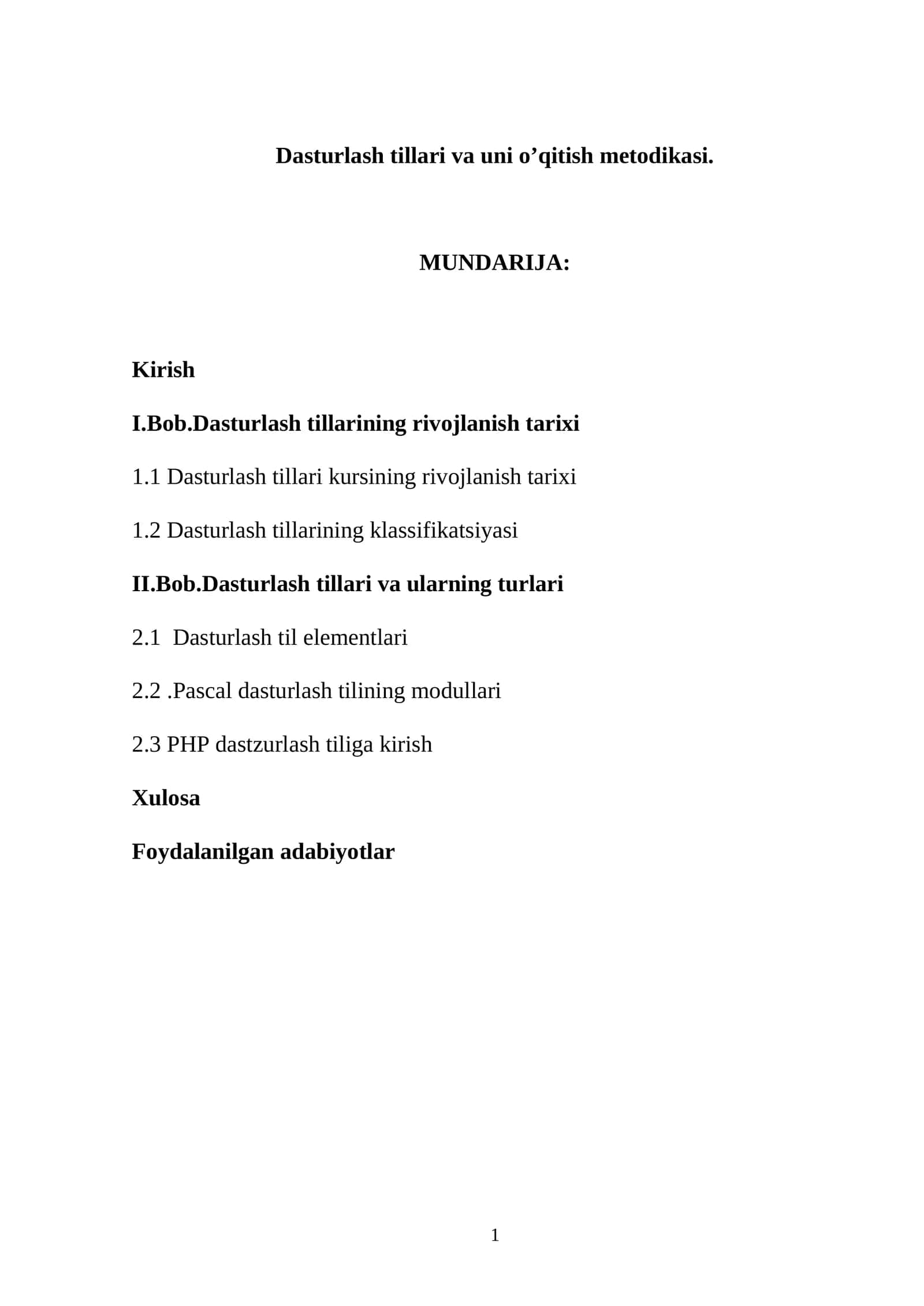Dasturlash tillari va uni o’qitish metodikasi 1