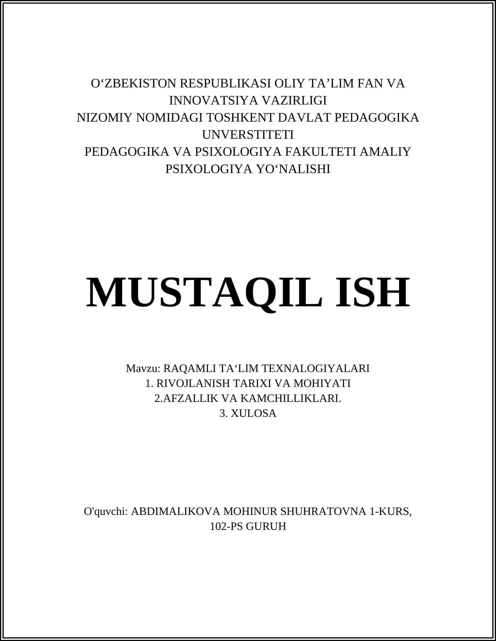 RAQAMLI TA'LIM TEXNALOGIYALARI 1