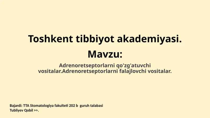 Adrenoretseptorlarni qo'zg'atuvchi vositalar 1