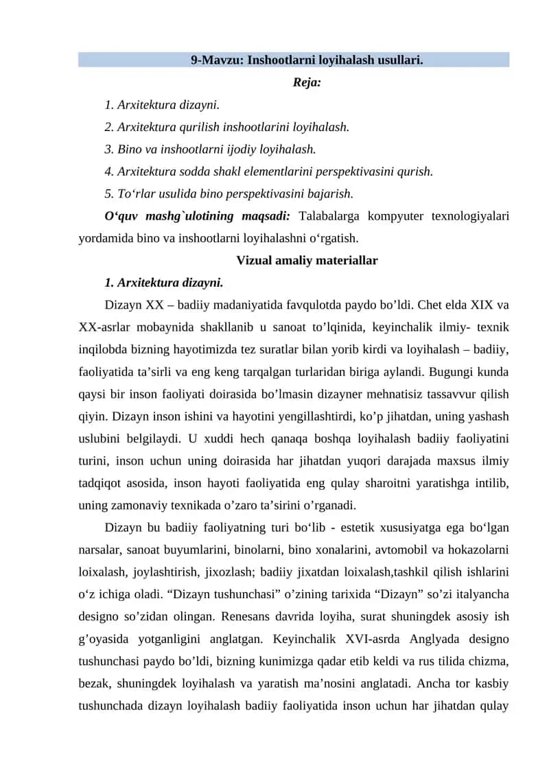 Arxitektura dizayni 1
