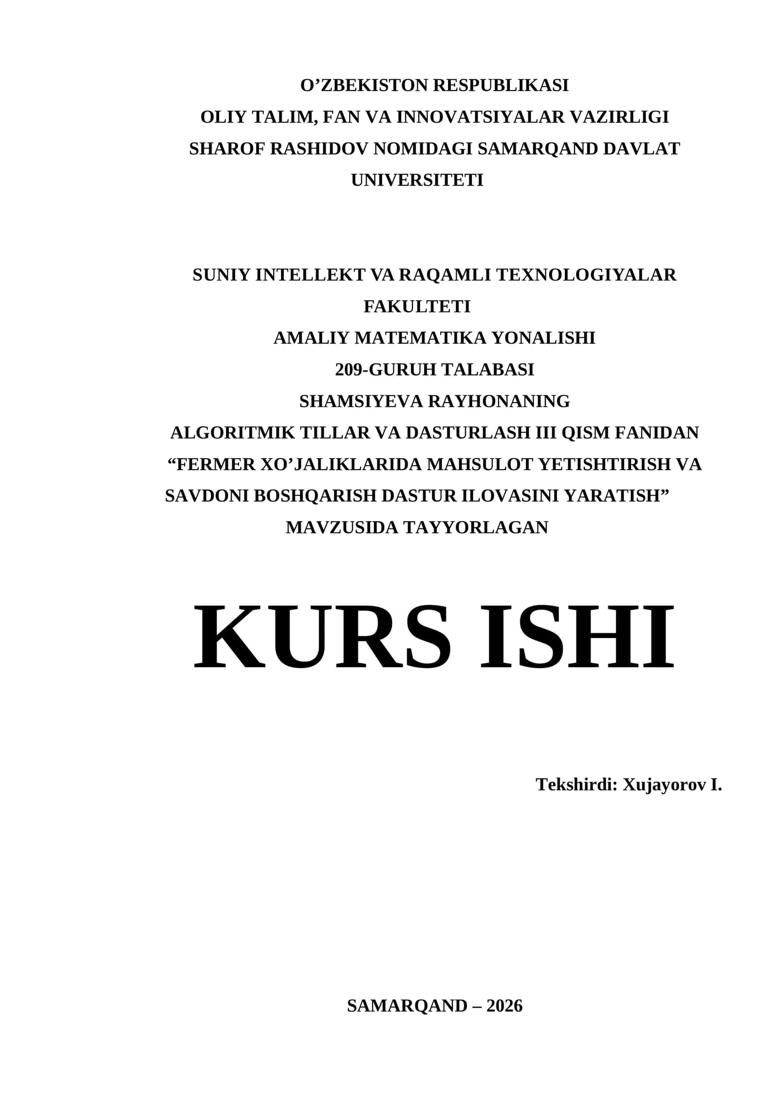 Visual Studio muhitida dasturlash | Kurs ishi - FERMER XO’JALIKLARIDA MAHSULOT YETISHTIRISH VA SAVDONI BOSHQARISH DASTUR ILOVASINI YARATISH 1