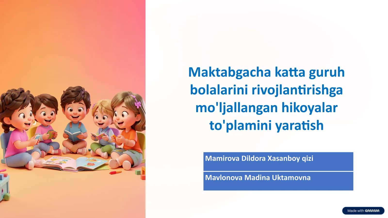 Maktabgacha katta guruh bolalarini rivojlantirishga mo'ljallangan hikoyalar to'plamini yaratish 1