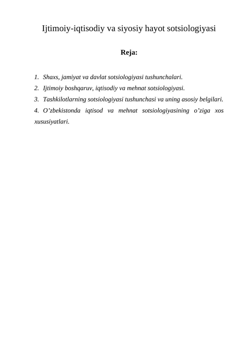 Ijtimoiy-iqtisodiy va siyosiy hayot sotsiologiyasi 1