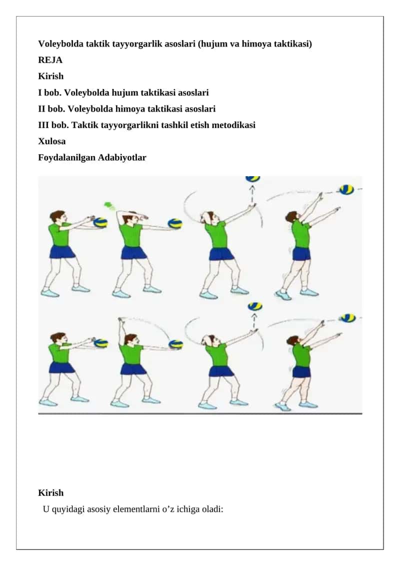 Voleybolda taktik tayyorgarlik asoslari (hujum va himoya taktikasi) 1