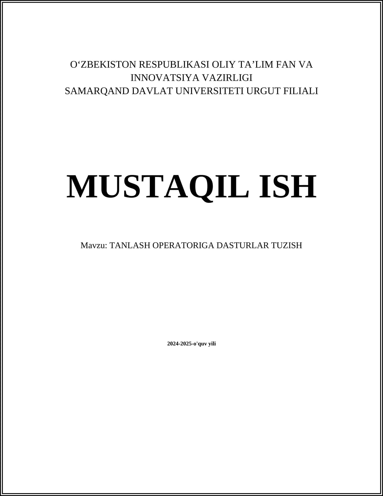 TANLASH OPERATORIGA DASTURLAR TUZISH 1