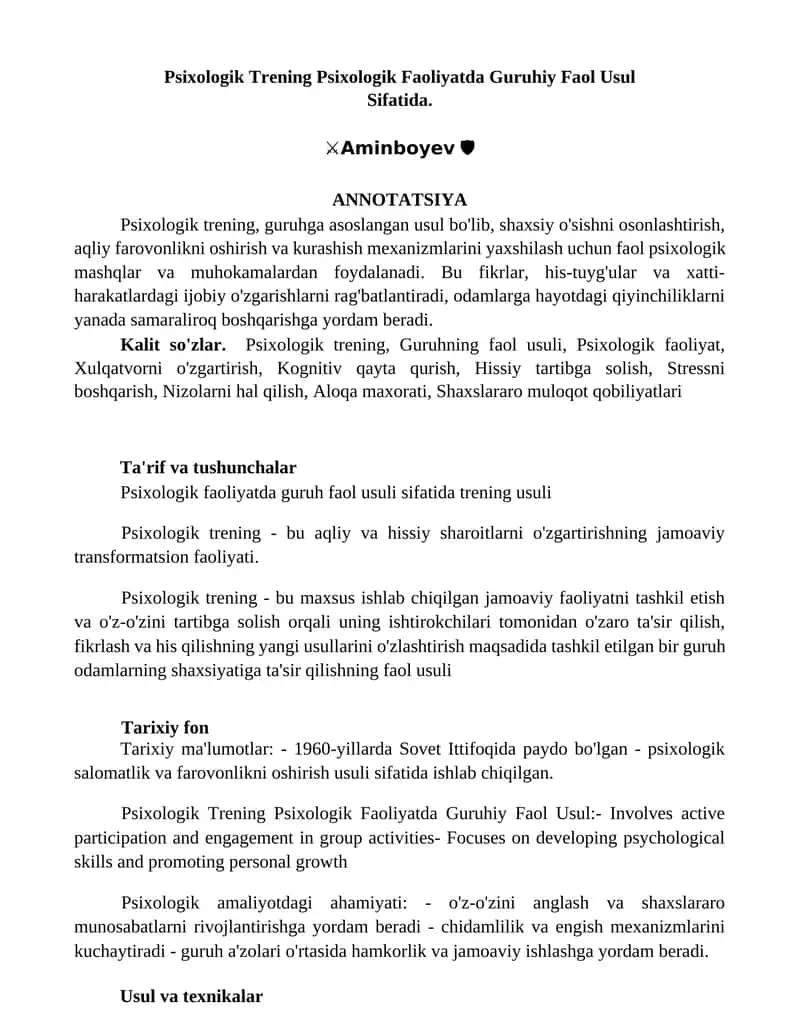 Psixologik Trening Psixologik Faoliyatda Guruhiy Faol Usul Sifatida 1